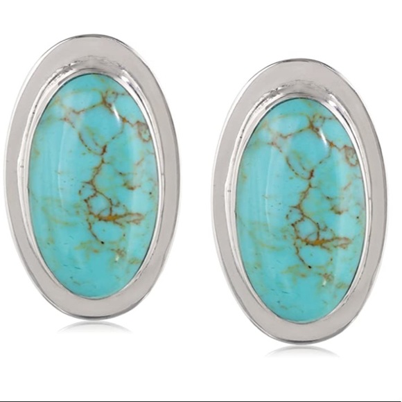 SterlingSilver Simulated Turquoise ClipOn Earrings - Picture 6 of 6